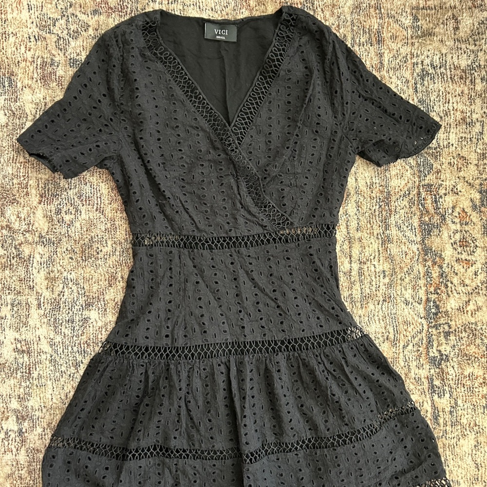 Vici Black Eyelet Mini Dress